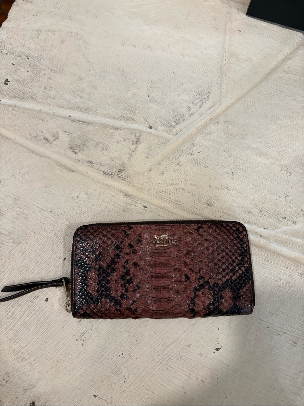 Coach Pinkish Brown Snake-Embossed Zip Around Wallet